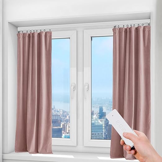 Smart Curtain Motor with Remote, Compatible with Alexa & Google Home App Control, 18W Electric Curtain Rail Track for Smart Home, 90-240V Power (3.28ft Cord) (White)