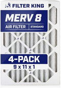 Filter King 9x11x1 Air Filter | 4-PACK | MERV 8 HVAC Pleated A/C Furnace Filters | MADE IN USA | Actual Size: 9 x 11 x .75"