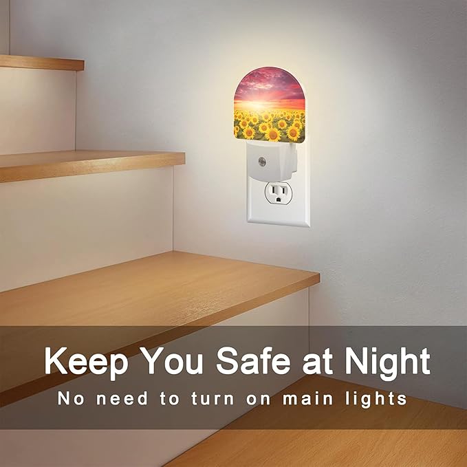sndheke Sunflowers with Sunset Night Light for Kids,Blooming Summer Sunflowers Night Light Plug in with Dusk to Dawn Sensor,0.5w Energy Saving Nightlight for Hallway Stairway Kitchen Bedroom