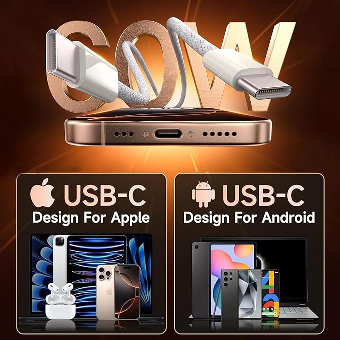iPhone 17 Charger Fast Charging,2-Pack 6FT 2in1 Dual USB C PD Charger Block Type C to C Woven Charger Cable for iPhone 17 Pro Max/17 Pro/Air/16 Pro Max/16 Plus/16e/15 Pro/15 Plus,iPad Pro/Air/Mini