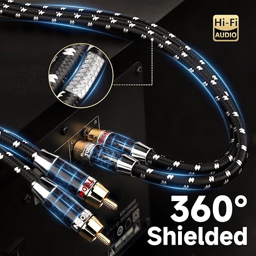 TODN High End OFC RCA Cables for Audiophile Shielded RCA Cable Car Audio Male to Male for Subwoofers, Amp, Home Stereo (4.9ft/1.5m, 1 Pair)