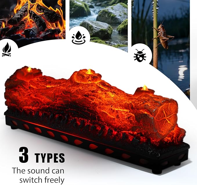 Electric Fireplace Logs Realistic Flame Effect with Candle LED Flame Light USB Powered Electric Fireplace Insert Log Remote Control Home Decoration 16 Inches