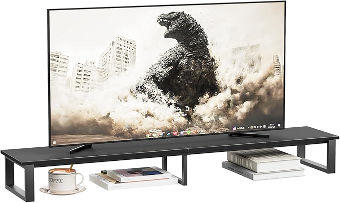 aboxoo 59" Large TV Riser Stand for 32-75 Inch TV, TV Shelf with Steel Legs, Tabletop TV Riser for Home Living Room, Study Office (Black)