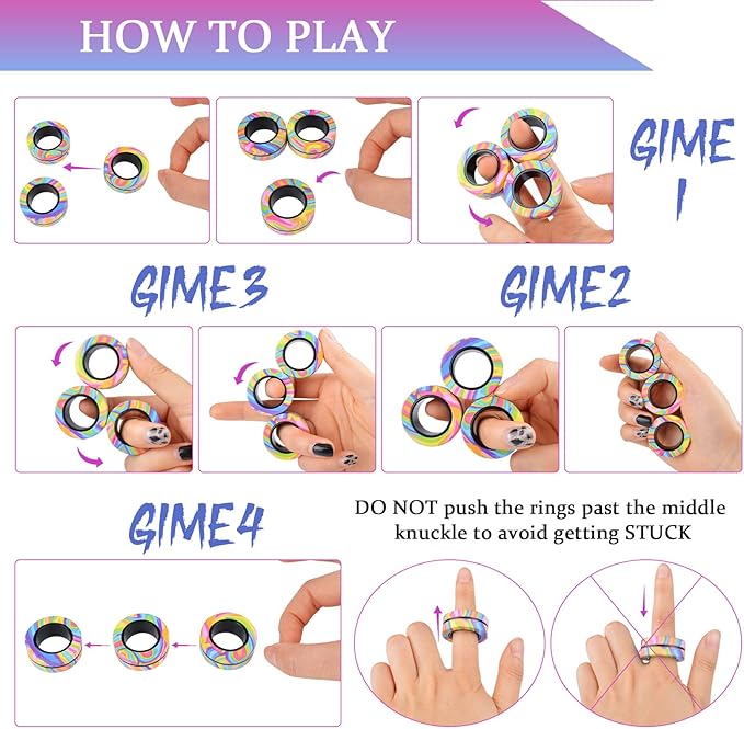 Cevioce 3Pcs Magnetic Rings Fidget Toy Set, Idea ADHD Anxiety Magnetic Fidget Toys Adults Fidget Spinner Rings for Relief, Valentines Day Gifts for 8+ Year Old Teen Boy Girl Easter Basket Stuffers C