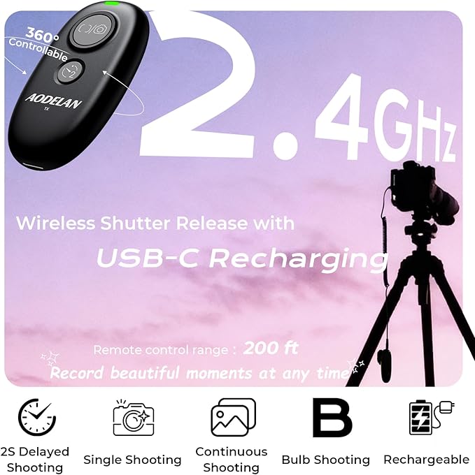 Upgraded USB-C Rechargeable Wireless Camera Remote Control Shutter Release – Compatible with Nikon D750, D5300, D5600, D7200, D7500, Z6, Z7, Z9, D800, D850, Coolpix P1000