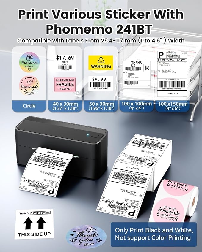 Phomemo Bluetooth Shipping Label Printer, 241BT 4X6 Wireless Thermal Label - Image 4