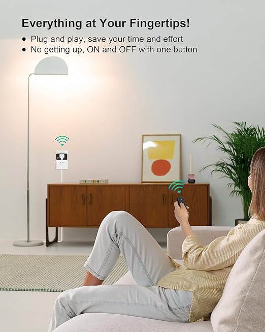 TREEWELL Remote Control Outlet Plug, 200FT Long Range Wireless Light Switch, Compact Design, 15A/1875W High-Power for Lamps, Lights, Household Appliances, FCC & ETL Listed