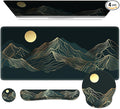 iCasso Large Mouse Pad, 4in1 XXL Mousepad + Keyboard Wrist Rest+Mouse Wrist Rest+Coaster Set with Ergonomic Design for Computer(Cyan-Mountain)