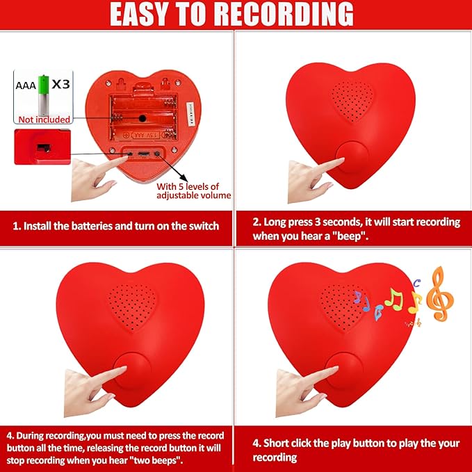 Voice Recorder for Stuffed Animal,JRGKJCP 5min Personal Voice Message Recordable Sound Recorder Chips Module for Christmas Plush Toy and Manual DIY Creative Sound Presents for Boyfriend(Red)