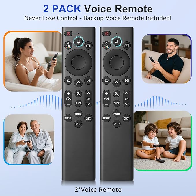 【2 Pack】 Voice Remote Replacement for Samsung-TV-Remote-Control, Compatible with All Samsung Frame Neo QLED UHD 4K 8K Series Smart TVs with Voice Control and 2-Year Warranty