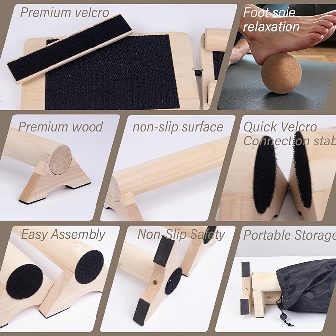40-Inch Wooden Balance Beam Set, Two 20-Inch Connectable Sections, Natural Solid Wood Design, Includes Cork Massage Ball, Ankle Strengthener and Carry Bag for Home Training and Stability Practice