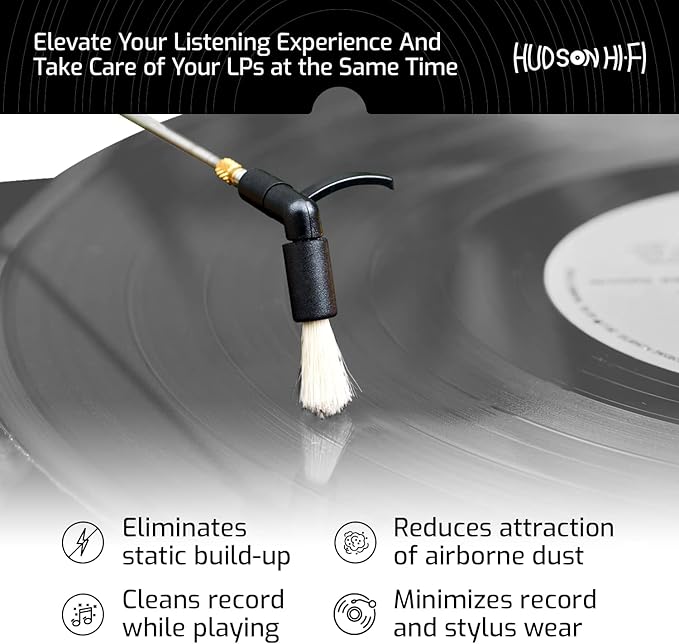 Hudson Hi-Fi Anti-Static Cleaning Arm - Adjustable, Universal Fit - Defy Damage, Perfect Playback - AutoMagically Cleans as LP Plays to Remove Dust & Static, End Needle Skipping, Popping