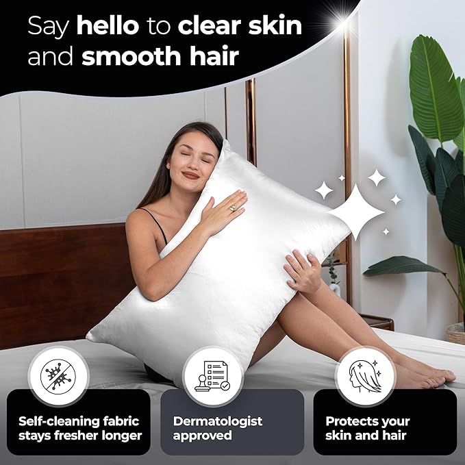 Silvery Silver Infused Bed Sheets Set - Award-Winning Self-Cooling Fabric with Self-Cleaning Silvery Technology™ That Stays Fresh 3X Longer for Hygienic Sleep (White, Queen)