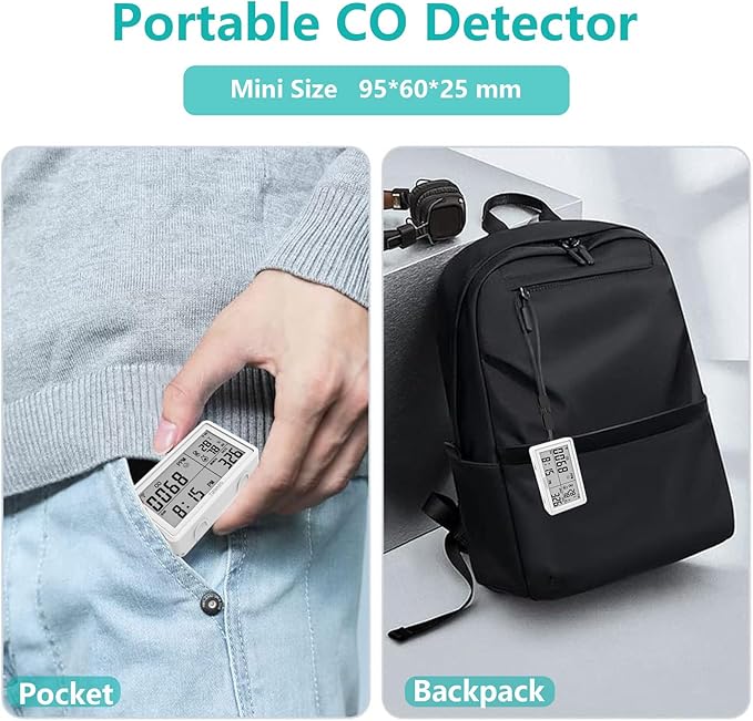 Tuya WiFi Carbon Monoxide Detector Plug in with Temperature & Humidity,3-in-1 Portable CO Detector for Travel Hotel Home Gym Cellar RV Safety,Carbon Monoxide Alarm with Real-Time CO Monitor Display