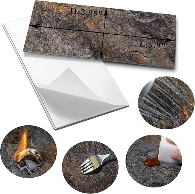 AULIGET 100 Piece Rust Slate Peel and Stick Backsplash Wall Tiles, 3" x 6" PVC Faux Stone Stick on Tiles for Backsplash Kitchen, Bathroom, Laundry Room, Camper, Fireplace