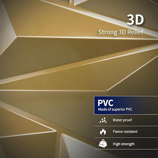 Art3dwallpanels 33 Pack 3D Wall Panel Diamond for Interior Wall Décor, PVC Textured Wall Panels, 12''x12'' Cover 32.Sq.Ft. Golden
