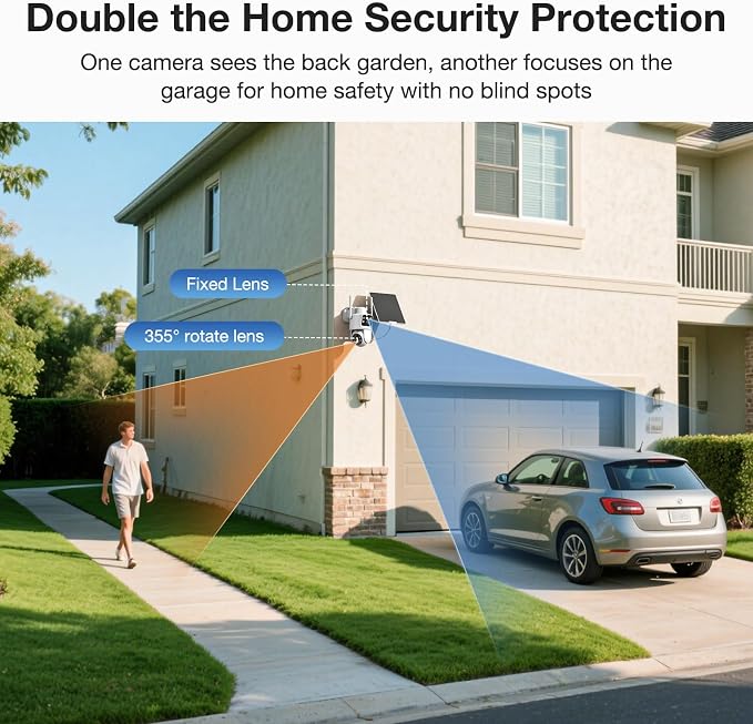 TKENPRO Dual Lens Solar Security Cameras Wireless Outdoor, 2K Full HD Video - Image 3