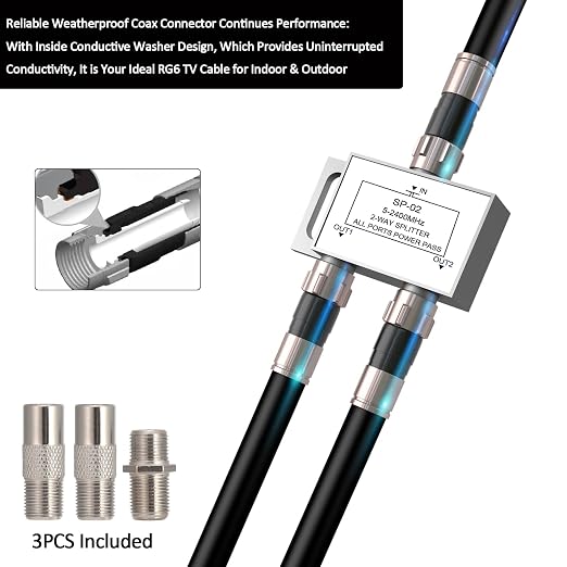 35ft RG6 Coaxial Cable Black, 75 Ohm Coax Cable - Image 3