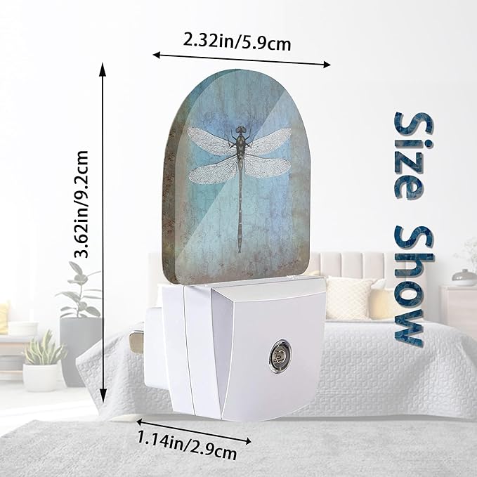 Axxitude Vintage Dragonfly Night Lights Plug into Wall for Girls Boys Room,Night Light LED Lamp Dusk to Dawn Sensor Round Lamp for Bedroom Bathroom Hallway Home Wall Decor Nightlight