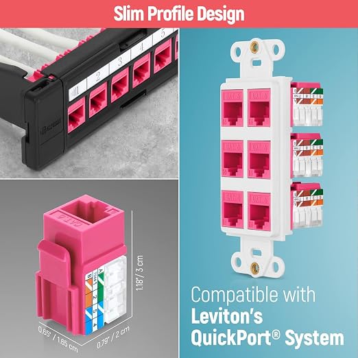 Everest 90° Angled RJ45 Cat6A Keystone Jacks 50-Pack in Pink - Image 6