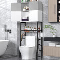 Over the Toilet Storage Cabinet - Freestanding Bathroom Organizer Shelf with Doors, gray & White Over the Toilet Shelves that Separates Wet and Dry Areas, Privacy Protection Above Toilet Storage Rack