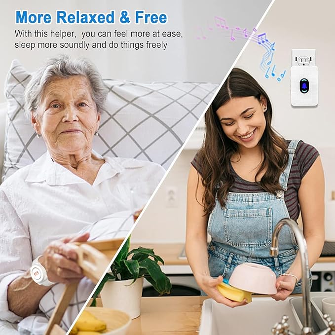 Daytech Wireless Wrist Pager Caregiver Call Button in Home System Watch Alarm Nurse Personal Help Alert for Patients Elderly 1 Watch Call Button 2 plugin Receiver