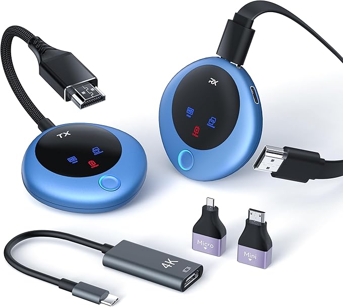TPUFO Wireless HDMI Transmitter and Receiver, 4K Decoding 1080P Output, 2.4G+5G Dual-Band Plug-and-Play Wireless HDMI for Audio and Video from TV Box/DV/PC/Computers to Monitors