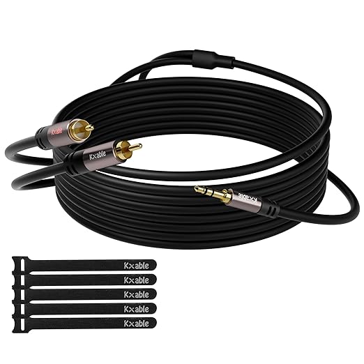 Kxable 3.5mm to RCA Cable 75FT, 2 Male RCA to Aux Stereo Audio Adapter, Hi-Fi Sound Auxiliary RCA Y Splitter Cord, Shielded 1/8 to 2RCA Cable for Headphone, MP3, Tablet, Speaker, HDTV, Phone and More