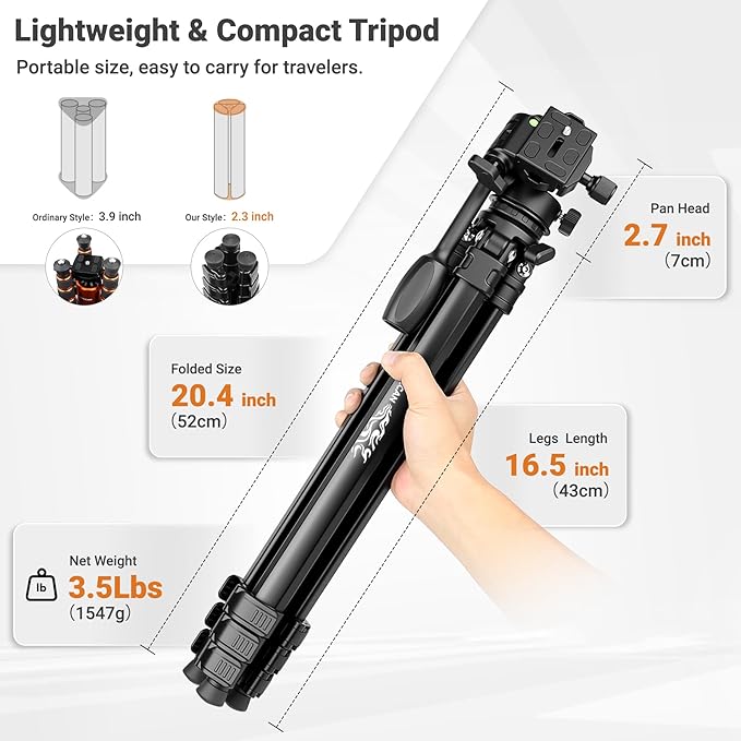 Joilcan 66" Travel Tripod for Camera, Aluminum Compact Tripod - Image 2