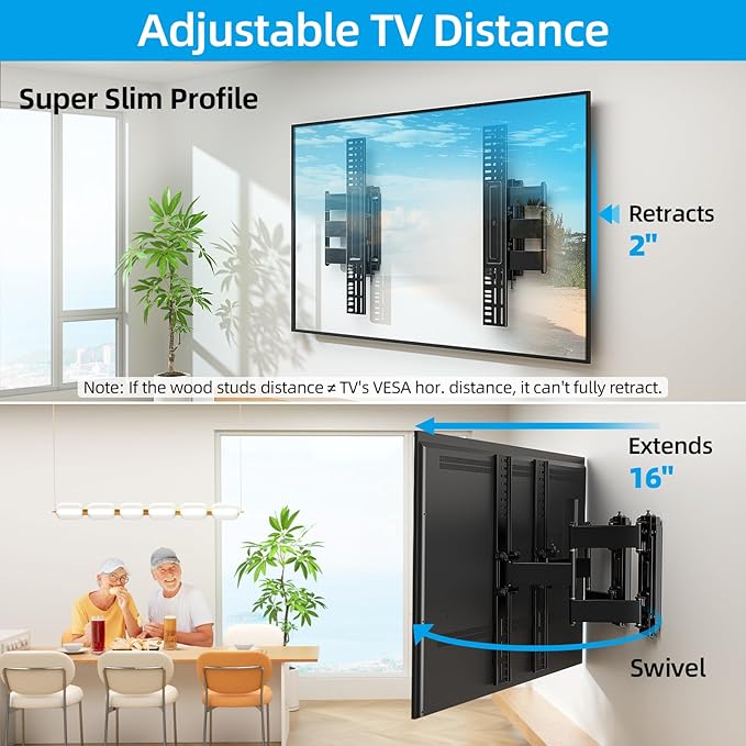 HOME VISION Heavy Duty Full Motion TV Wall Mount Bracket for 48-120 Inch Flat/Curved TVs, 200Lbs Capacity, Low Profile Ultra Slim Design with Swivel/Tilt, Corner Large Dual Arm, Max VESA 2000x600mm