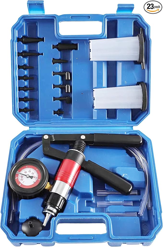 Yonligonju 23PCS Handheld Vacuum Pump Tester Brake Bleeder Kit Brake System Bleeding Tools with Adapters and 2 Reservoir Bottles Automotive Brake for Car Truck Motorcycle (Blue)