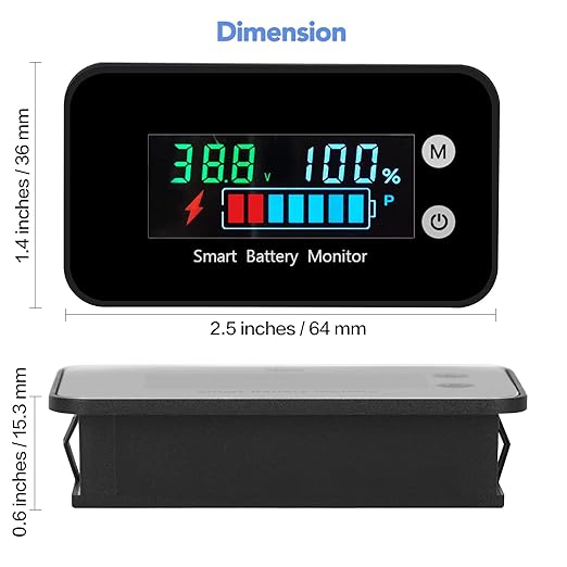 IPX7 Waterproof Battery Monitor with Bracket 7-100V,12v 24v 36v 48v 60v 72v Digital Display Battery Capacity Remaining Capacity Percentage Tester with Buzzer Alarm and Temperature