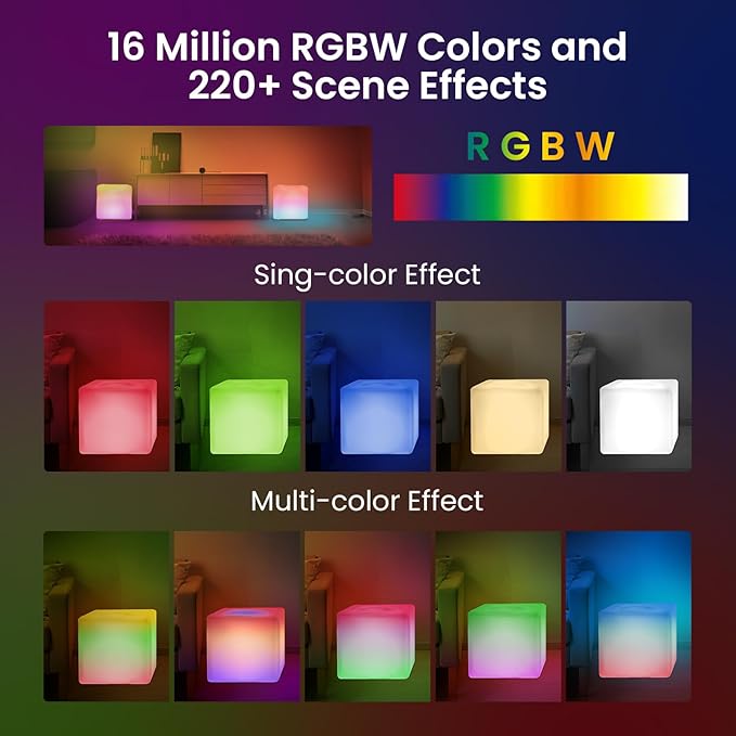 LOFTEK 12-inch Smart Cube Lights: RGBW 16 Million Colors Changing Floor Lamp with APP, Music Sync & Timer NightLights for Living Room Bedroom Game Atmosphere(Corded Electric)