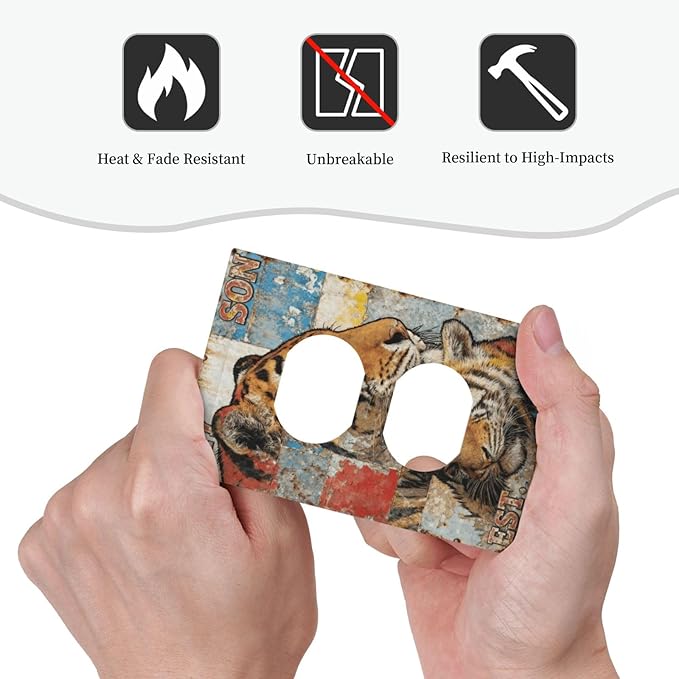 Bvtewkhz Tiger Vintage Duplex Outlet Decorative Outlet Covers Light Switch Plate Electrical Receptacle Switchplate For Bathroom Kitchen Bedroom