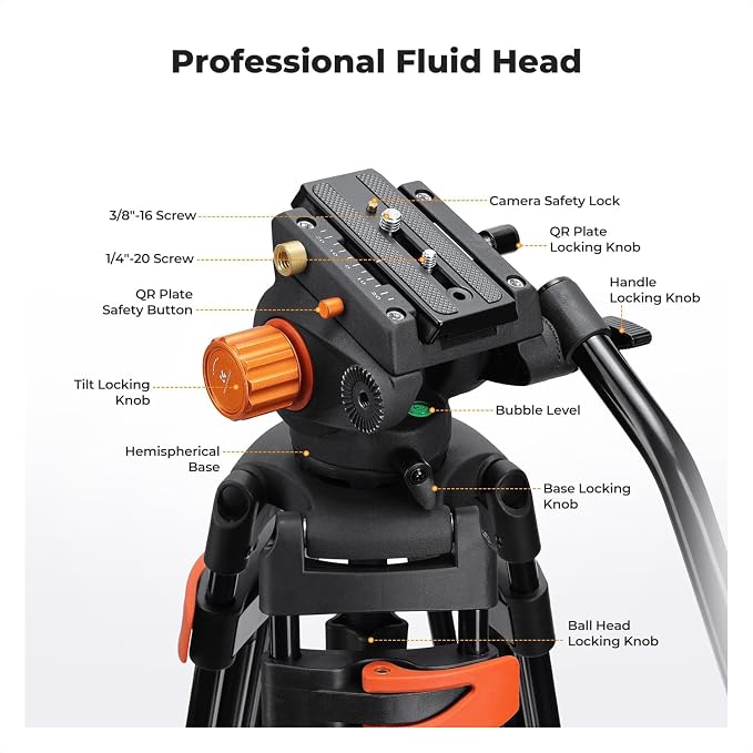 K&F CONCEPT 80" Video Tripod - Image 4