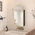 Gold Bathroom Medicine Cabinet with Mirror,Arched Bathroom Cabinet with Outlets,Vanity Mirror with Storage,Wall Mounted Medicine Cabinet with Adjustable Shelves,2 Power Outlets,16X32 Inch
