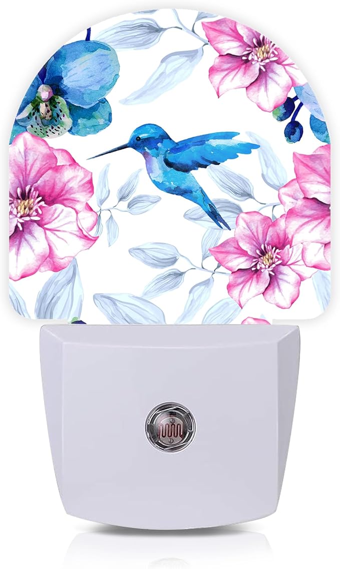 Axxitude Hummingbird Pink Flower Night Lights Plug into Wall for Girls Boys Room,Night Light LED Lamp Dusk to Dawn Sensor Round Lamp for Bedroom Bathroom Hallway Home Wall Decor Nightlight