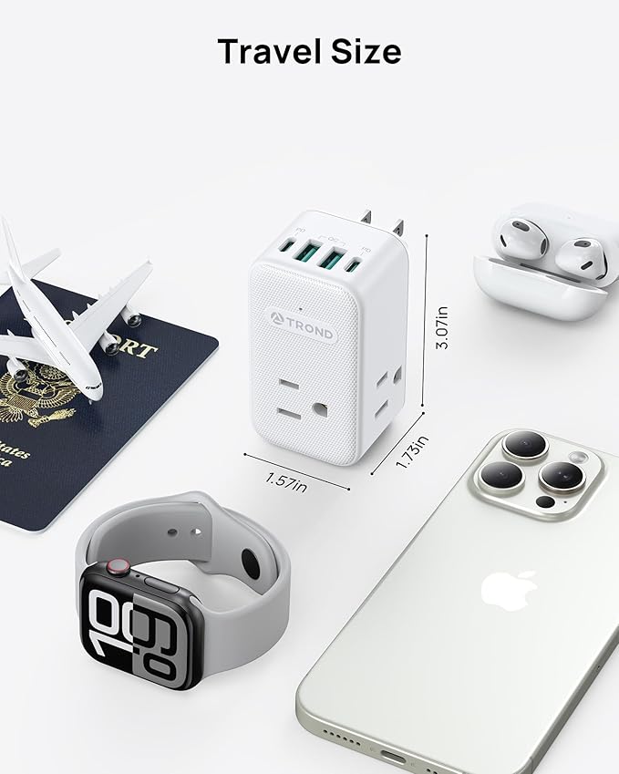 TROND Outlet Extender with 360 Rotating Plug, 3 AC Outlet Splitter with 2 PD 20W USB C Charger, USB Wall Plug Adapter, A Small Charging Station for Kitchen Bathroom Cruise Ship Travel Essentials