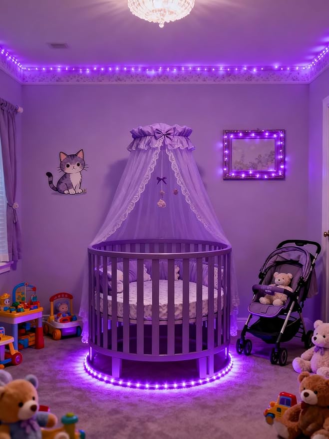 Aalnfe Purple Led Lights Strip for Bedroom Indoor Rope Lights Black Pagage Led Light Strip Kit Easy DIY Cuttable Tape Lights for Room Bathroom Living Room Kitchen Ceiling Wall Vanity Mirror Decor