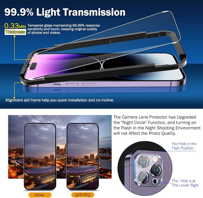 QHOHQ 3 Pack Screen Protector for iPhone 14 Pro Max 6.7 Inch - Image 2