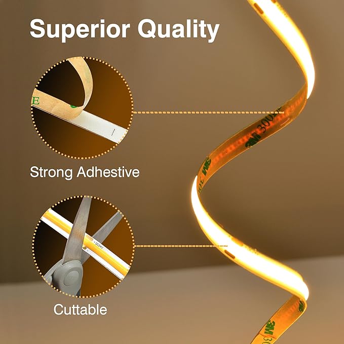 Pandery COB LED Strip Lights Natural White,24V Dimmable led Light Strip KIT with Remote and app Control,4000K 25FT/7.5m 8mmwide Ra>90 Cuttable Flexible Strip Lights for Bedroom,Wardrobe,Cabinet