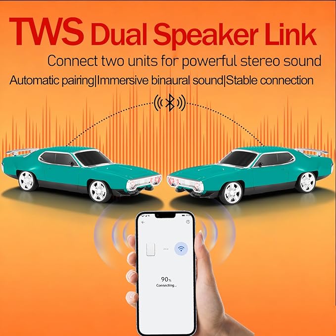 Retro Car Bluetooth Speaker with HD Stereo Sound, TWS Pairing, LED Party Lights, Built-in Microphone, Portable Wireless American Vintage-Style Bluetooth Speaker for Home, Office & Outdoor (Green)