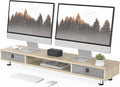 Fenge Monitor Stand, Dual Monitor Stand with 2 Drawers, Monitor Riser for 2 Monitors, Adjustable Height Computer Stand, Office Monitor Stands for Desk, Laptop, PC, TV, Printer
