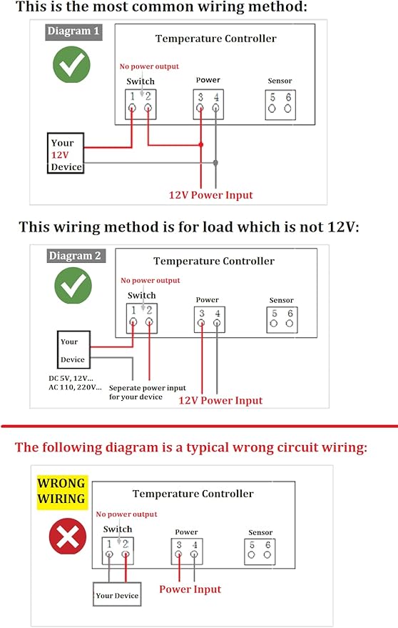 bayite DC 12V Fahrenheit Digital Temperature Controller 10A 1 Relay with NTC 10K Sensor