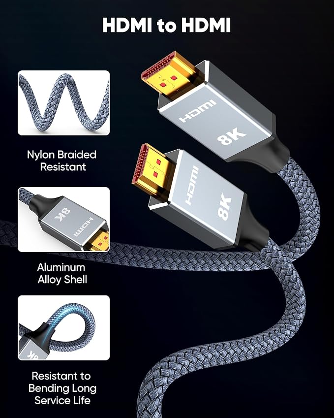 Capshi 5ft 8K 4K@120Hz HDMI 2.1 Cable Certified, 48Gbps High Speed Cord - Image 7