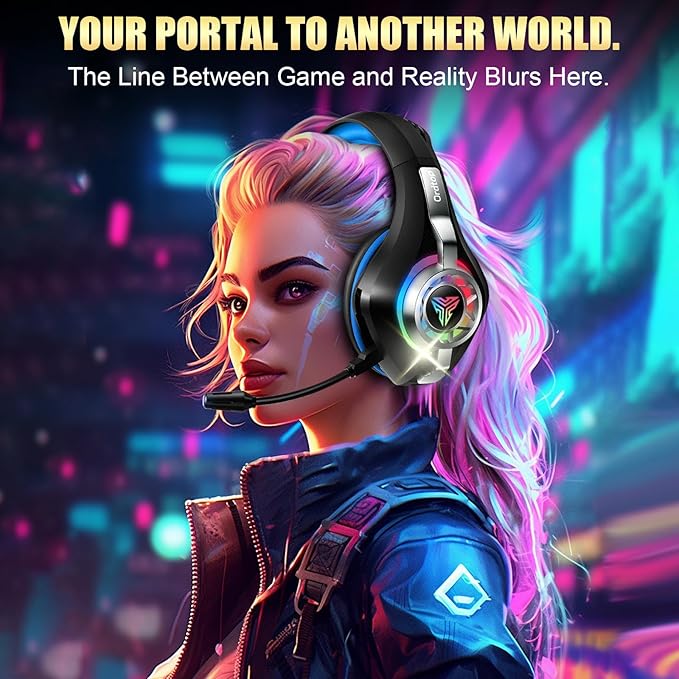 Ordtop 2.4GHz Wireless Gaming Headsets for PS5/PS4/Switch, 2026 RGB Noise Cancelling Over-Ear Headphones with 7.1 Surround Sound, 40mm Drivers, 276g Ultraligero, Memory Foam, 45H Gaming Headphones