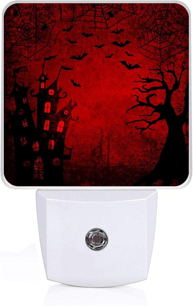 GANTINIR Halloween Night Light, Plug-into Red Black Red Black Bats Spider Ghost Nightlight White LED Lamp, Energy Efficient Decor Desk Lamp for Bedroom Hallway Stairs Bathroom