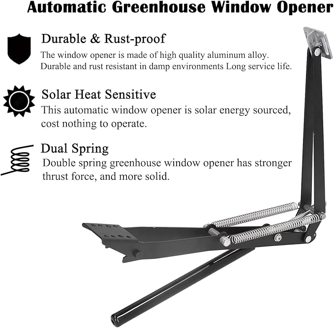1X Auto Vent Opener Solar Automatic Window Opener for Greenhouse Heat Sensitive Roof Vent Opener Auto Vent Kit Gardening Tools Greenhouse Accessories Hothouse Roof Vent Kit (Dual Spring Up to 15lbs)