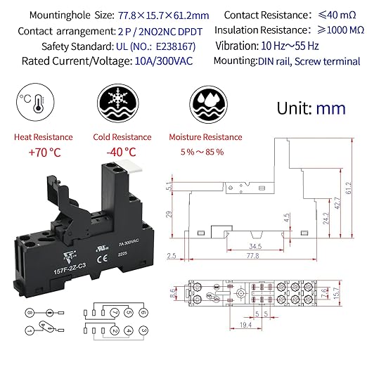 UL Listed 12Pcs 8Amp Mini Relay Switch DPDT with Test Button 110V-120V AC 2NO 2NC 5Pin Socket Base with Indicator Light