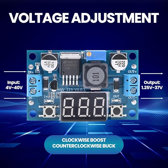 Seloky LM2596 Adjustable DC-DC Step-Down Buck Converter Module with LED Voltmeter Display, Voltage Regulator 4.0-40V Input to 1.25-37V Output Power Supply Module (Pack of 3)